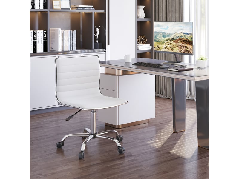  Fauteuil de salon réglable en hauteur avec dossier, pivotant, en métal et similicuir, 48 x 52 x 78-90 cm, blanc  - Conforama D