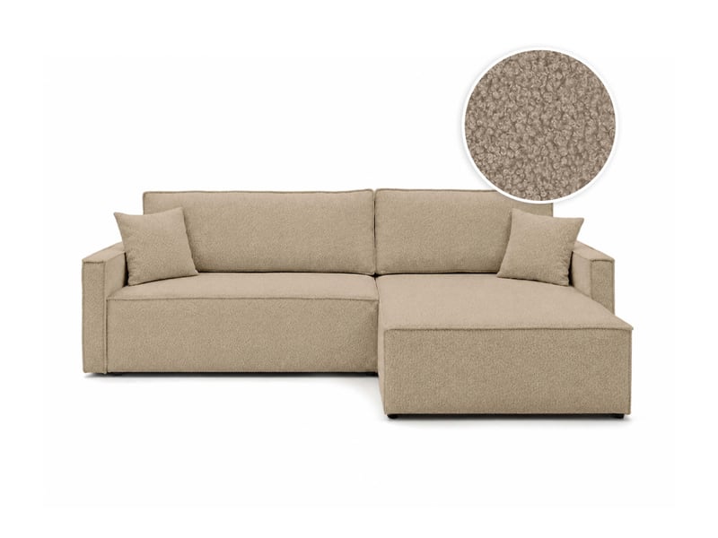  Farah - canapé d'angle max réversible et convertible 5 places accoudoirs slim en tissu bouclettes généreuses  - Conforama A