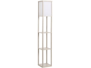 Lampadaire avec 3 étagères 26x26x160 cm, blanc et décor chêne, mdf et acrylique, douille e27 40 w