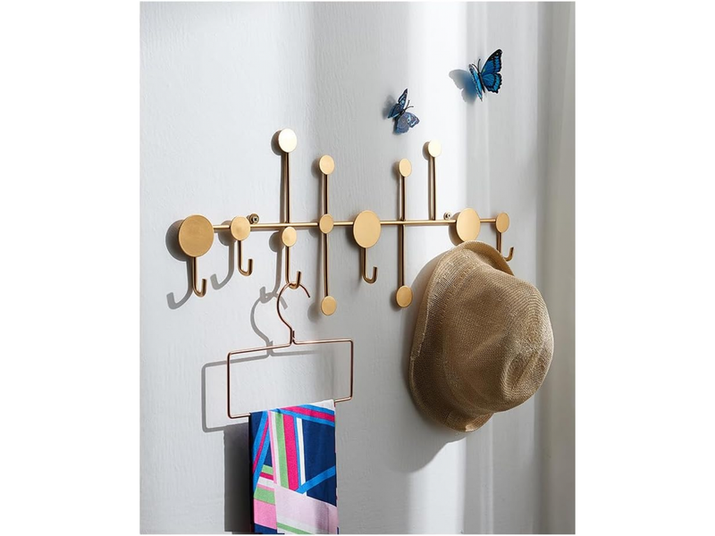 Porte-manteau mural avec 6 crochets, polyvalent, pour suspendre manteaux, sacs à dos, chapeaux, doré, jaune XJD001169ZLS - Conforama E