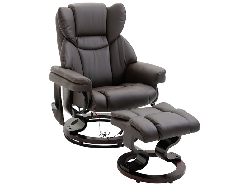  Fauteuil de massage inclinable avec repose-pieds, similicuir marron, 145°, pivotant à 360°, pour salon et coin détente  - Conforama A