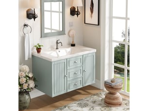 Meuble sous vasque suspendu 78.5*46*46.8cm en mdf avec lavabo en céramique et tiroirs vert chicfurn