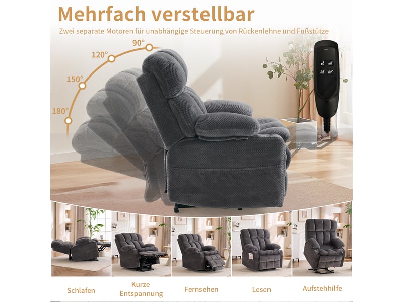  Fauteuil relax électrique,2 moteurs avec aide au relevage,gris  - Conforama E
