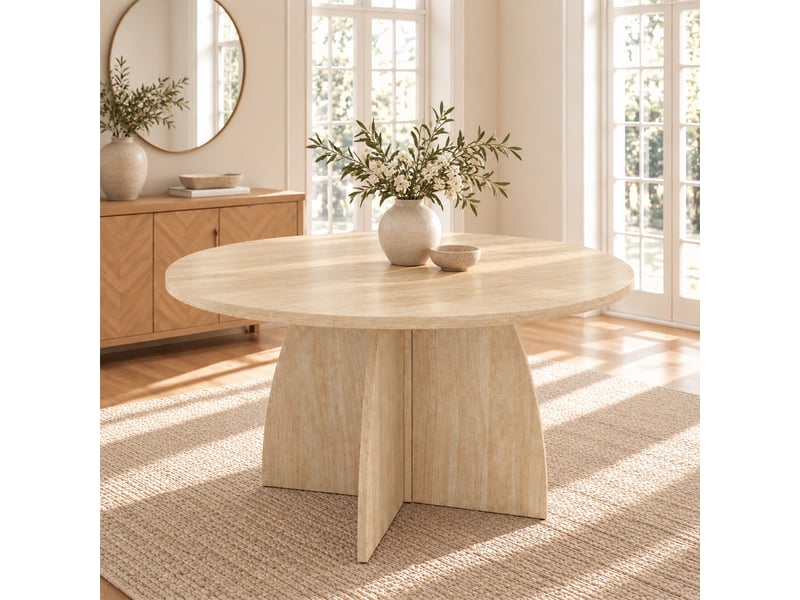 Table à manger extensible ovale 100140180x100x75 cm pour 4 à 8 personnes, plateau mdf effet bois, design moderne avec bords arrondis - travertin - Conforama D