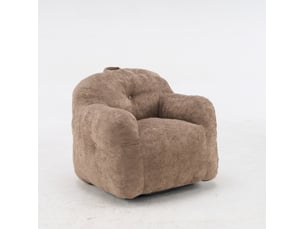 Fauteuil pouf 95x95x79 cm – taupe – tissu peluche, mousse déchiquetée et accoudoirs confortables