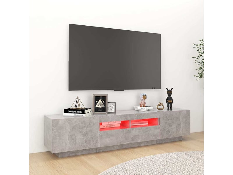 Meuble tv - banc tv - meuble de rangement avec lumières led gris béton 180x35x40 cm - Conforama D