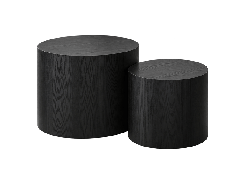  Lot de 2 tables d’appoint rondes modernes, bois noir, pieds antidérapants, sans montage  - Conforama A