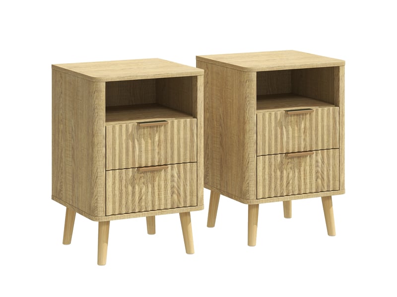  Lot de 2 tables de chevet, tables de nuit avec 2 tiroirs et compartiment ouvert, coins arrondis, chêne, 40 x 40 x 61 cm  - Conforama B