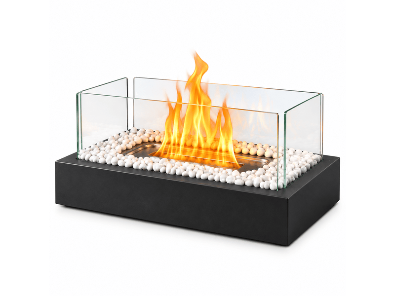  Zmh cheminée éthanol de table noir rectangle 35x18x15cm avec deux abat-jours en verre trempé  - Conforama A