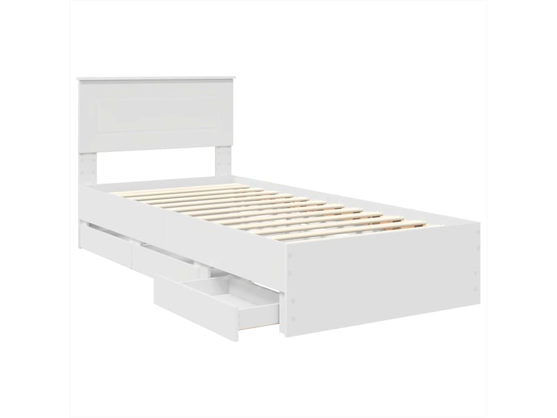  Lit simple- lit adulte -  cadre de lit avec tiroir blanc 90 x 200 cm bois ingénierie  - Conforama D