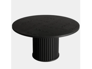 Table à manger ronde 6 places noire en mdf avec base métal