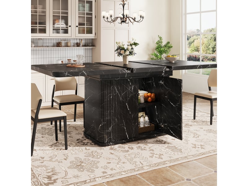  Table à manger extensible avec rangement 140-180x80x76,5 cm effet marbre noir  - Conforama W