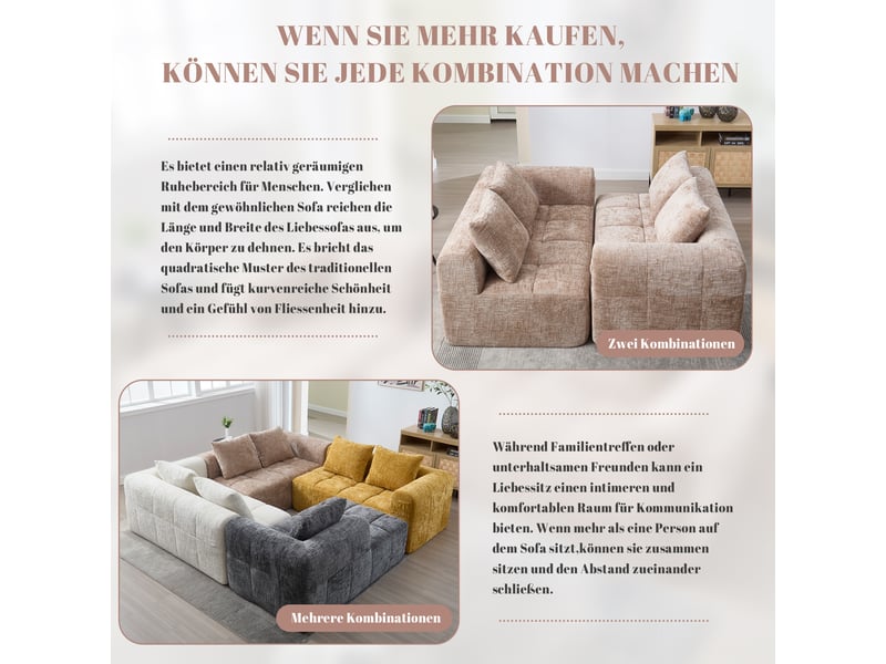  Canapé de salon, canapé moderne – sans montage, poches latérales, kaki  - Conforama W