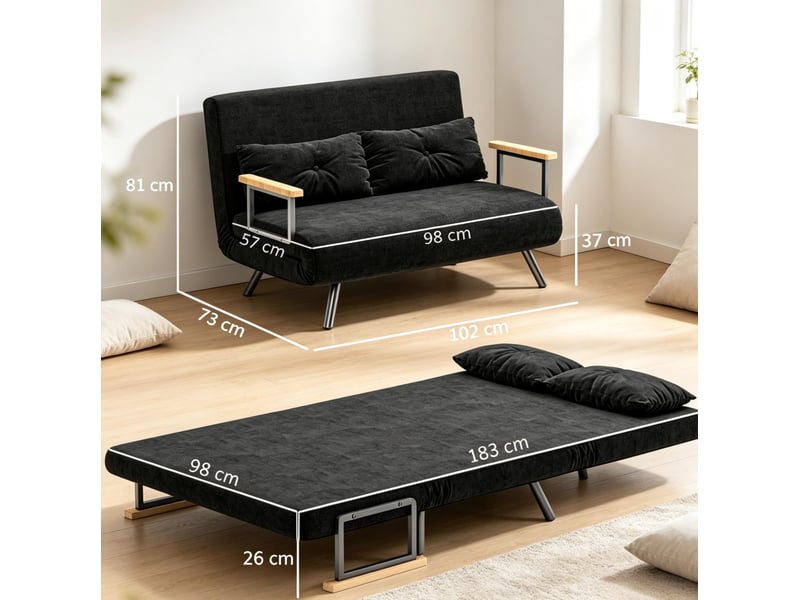 Canapé convertible 2 places 4 en 1, dossier réglable, en velours noir - Conforama E