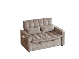Canapé droit convertible <strong>BIQZUYA</strong> <strong></strong> 2 places Tissu marron avec coffre de rangement