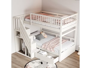 Lit superposé 90x200 cm <strong></strong> <strong>Qualité haut de gamme</strong> coloris blanc