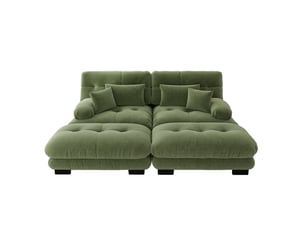 Canapé d’angle modulable 2 places en chenille vert avec 2 poufs