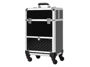 Valise trolley maquillage mallette cosmétique vanity poignée télescopique réglable 34l x 25l x 62h cm alu. Noir