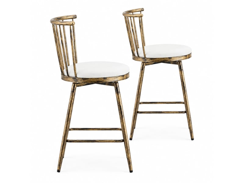  Lot de 2 tabourets de bar,39x39x96 cm,métal et similicuir,marron et blanc  - Conforama A