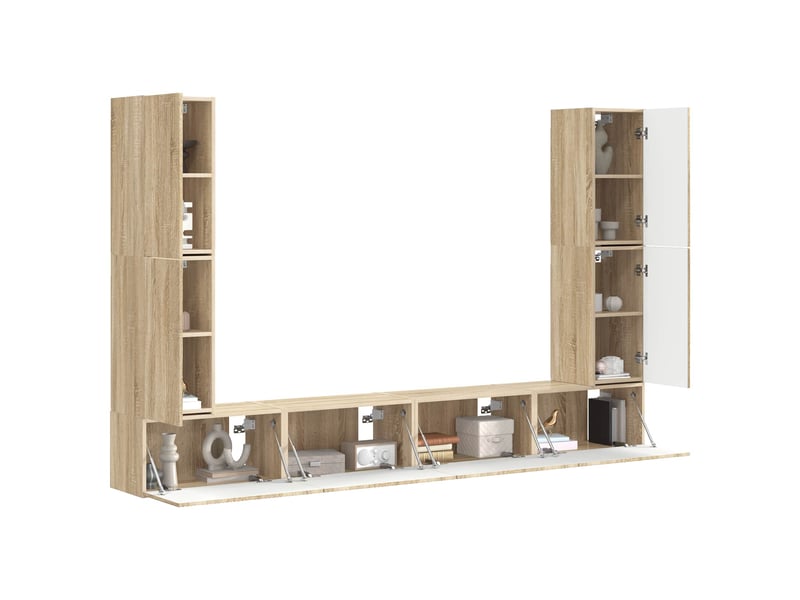  Ensemble meuble tv - banc tv - meuble de rangement 8 pcs chêne sonoma bois d'ingénierie  - Conforama C