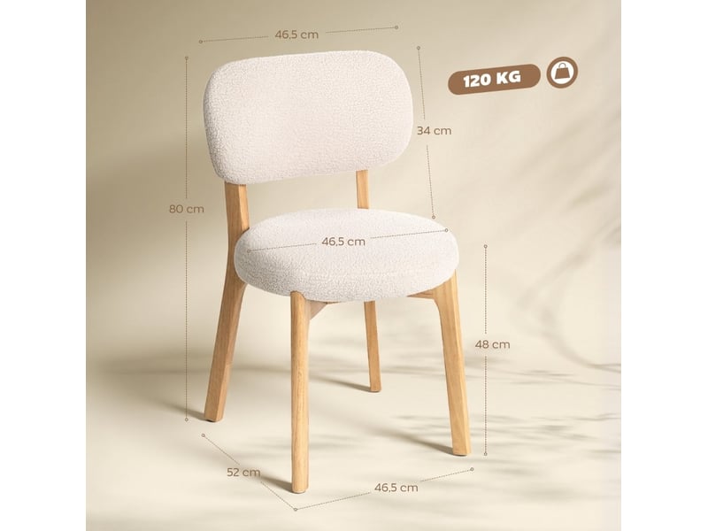  Chaises de salle à manger lot de 2, assise large et dossier incurvé en tissu bouclette crème  - Conforama C