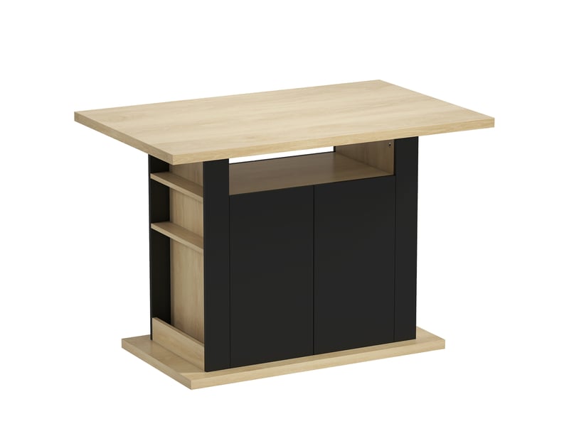  Table à manger ilot central cuisine avec grand plan de travail 4 personnes placard 4 portes noir 110 x 70 x 75,5 cm  - Conforama B