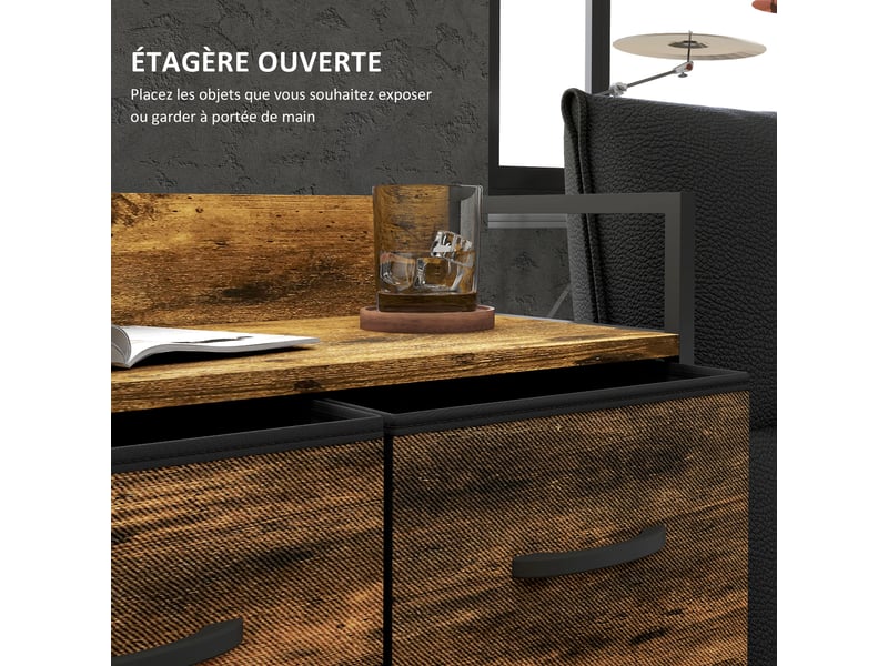  Meuble de rangement style industriel commode 4 tiroirs en tissu pliables et amovibles et 1 étagère - 60 x 29 x 85 cm  - Conforama E
