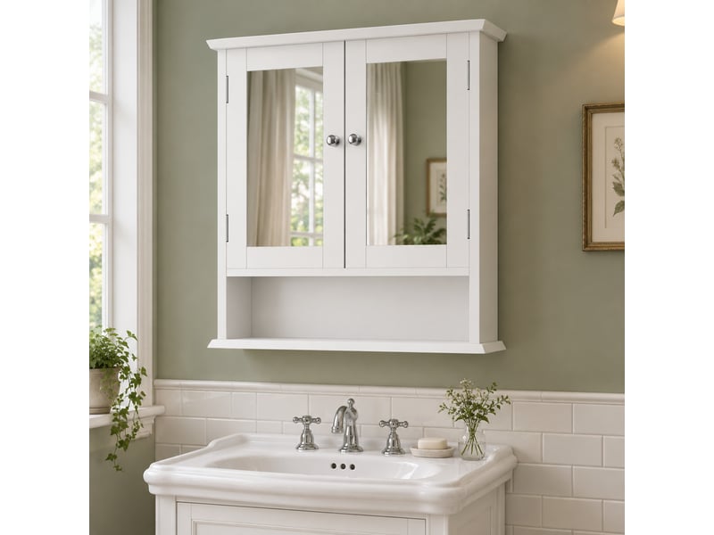  Armoire murale de salle de bains blanche avec miroir 54.6x19.8x60 cm  - Conforama D