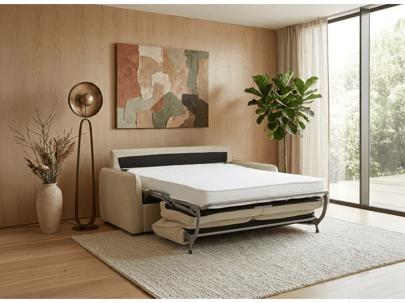  Canapé convertible express 3 places matelas 15 cm en tissu texturé beige adilio KF8509-2P-BEI - Conforama C