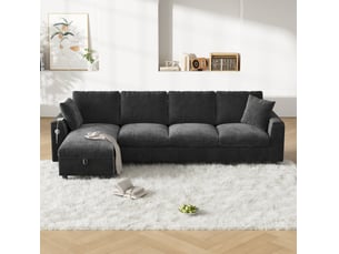Canapé d'angle réversible convertible MODENVIE 4 places Tissu gris avec coffre de rangement
