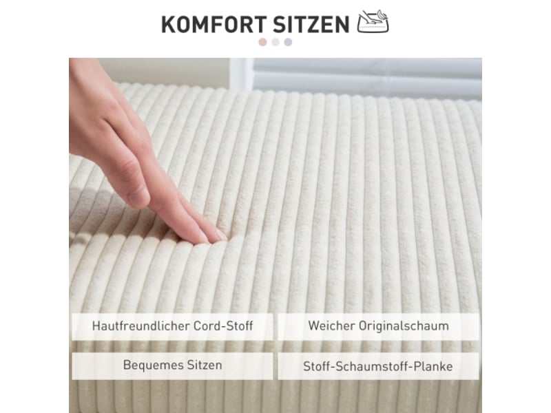  Banc coffre beige effet côtelé avec rangement, pieds en acier, 112x42x40 cm, salon et chambre  - Conforama E