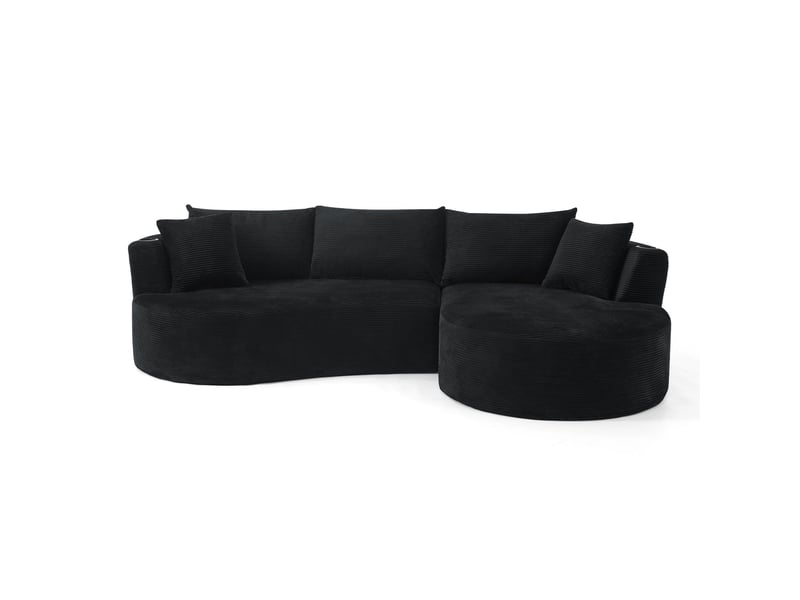  Canapé 3 places compressé avec méridienne droite + 2 places, tissu côtelé, noir, porte-gobelets et coussins 82418-BLK-RC - Conforama A