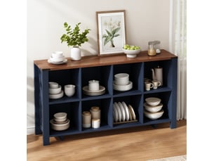 Meuble de rangement avec 8 niches ouvertes, structure horizontale, pour cuisine, salon et salle à manger, bleu