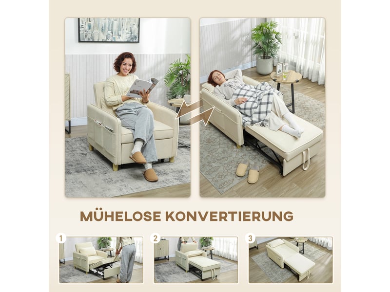  Fauteuil convertible 3 en 1 avec fonction lit et large assise pour salon en beige  - Conforama E