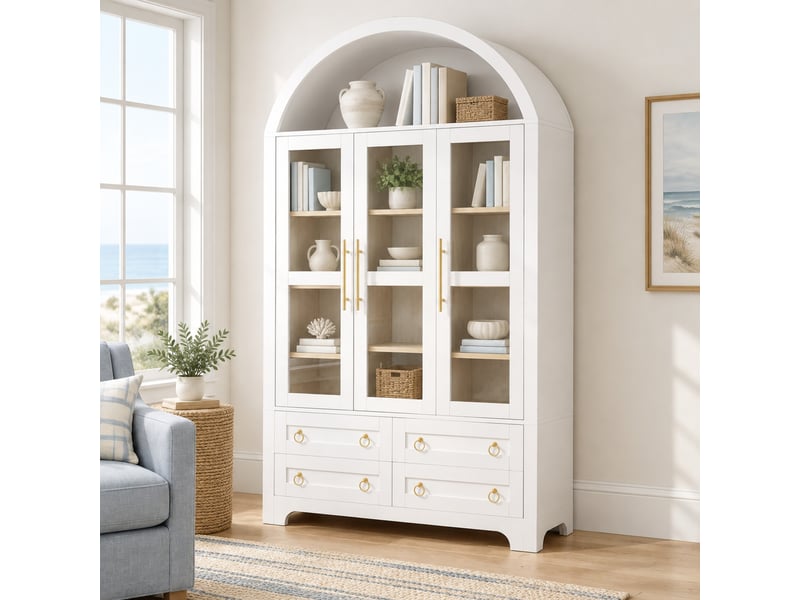 Buffet haut 3 portes vitrées et 4 tiroirs blanc evryae - Conforama B