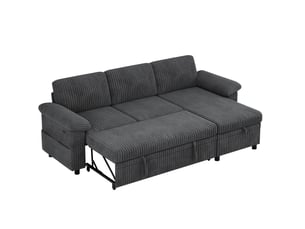 Canapé d'angle réversible convertible <strong>WISHDOR</strong> <strong></strong> 3 places Velours côtelé gris avec coffre de rangement