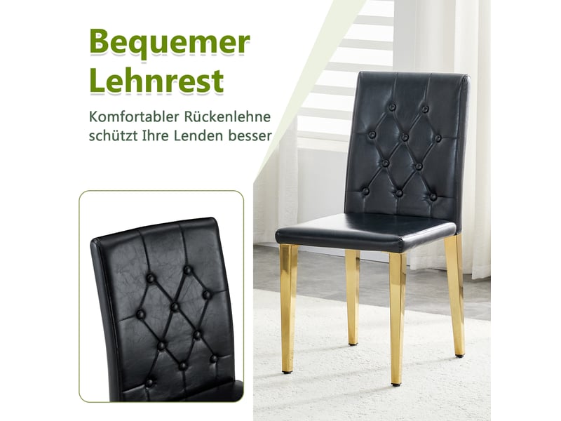  Lot de 4 chaises de salle à manger en similicuir pu noir et pieds en métal doré W3658P405581 - Conforama E