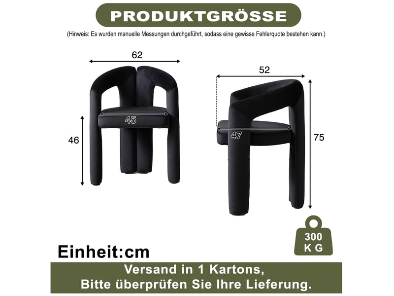  Lot de 2 chaises de salle à manger en velours noir avec accoudoirs, design moderne et confort rembourré  - Conforama C
