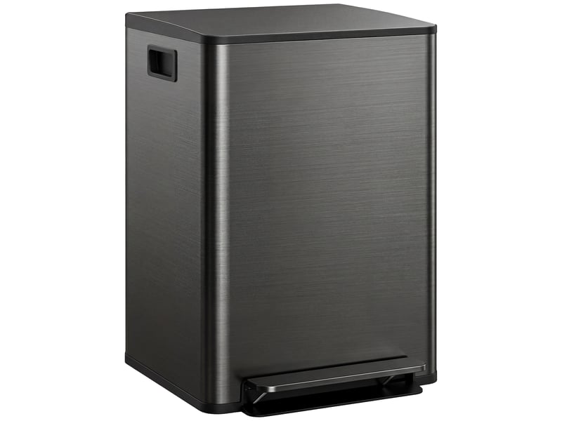 Poubelle à pédale de tri sélectif 2x30l en acier inoxydable noir 47,7x37,5x66,8 cm  - Conforama A