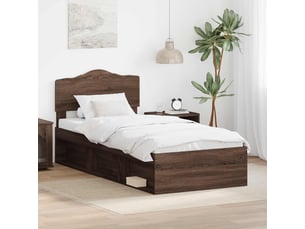 Lit adulte, lit simple, cadre de lit chêne brun 90x190cm bois de pin massif cf5760