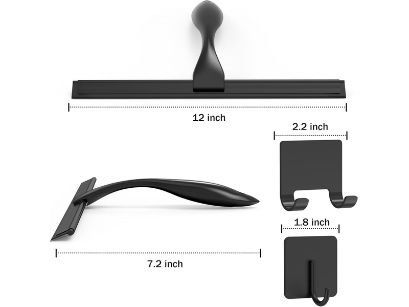  Raclette de douche en acier inoxydable pour portes de douche en verre, avec 2 crochets adhésifs, 12 pouces, noir  - Conforama B