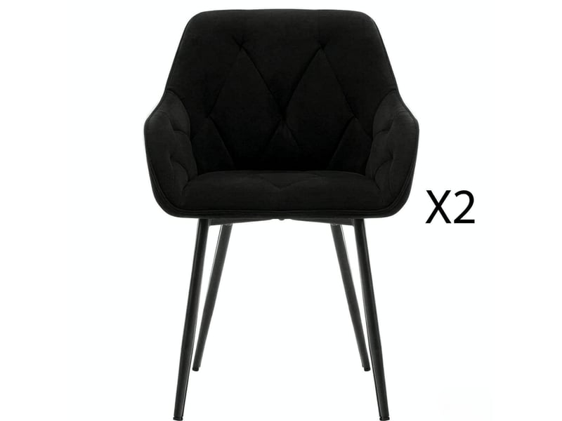 Lot de 2 chaises de salle à manger 45,5x45x83,5 cm dossier ergonomique velours métal noir  - Conforama A