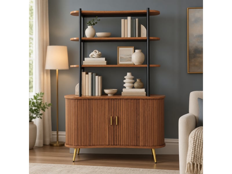  Buffet 120x40x183 cm portes coulissantes mdf bois foncé  - Conforama B