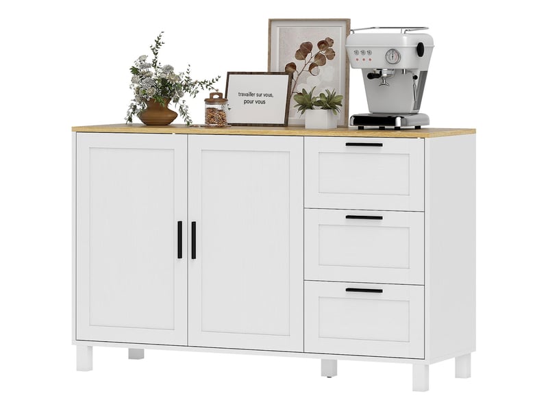  Buffet 2 portes soft-close et 3 tiroirs blanc 120 x 38 x 76 cm  - Conforama B