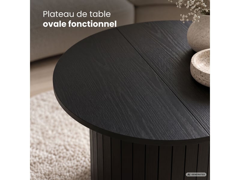 Table basse nubo noire 60 cm ronde cannelée avec rangement 60x60x45 cm NUBO - Conforama D