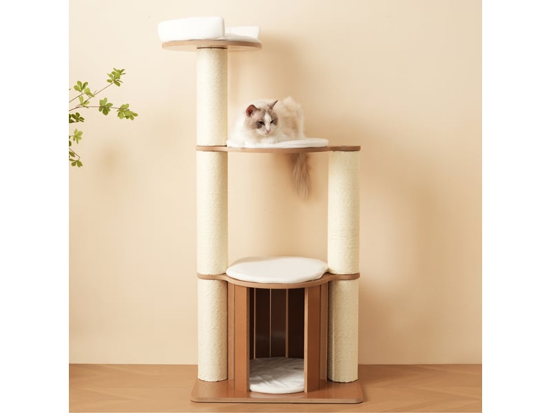  135 cm en mdf avec coussins amovibles, niche et fixation anti-basculement marron et blanc chicfurn  - Conforama C