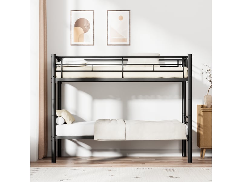 Lit superposé enfant 90x200 cm métal noir séparable avec sommier à lattes et échelle anti-dérapante - Conforama E