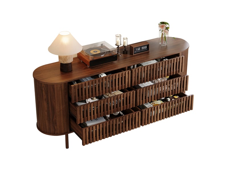  Buffet bas 160x40x70 cm en mdf noyer foncé avec 6 tiroirs  - Conforama A