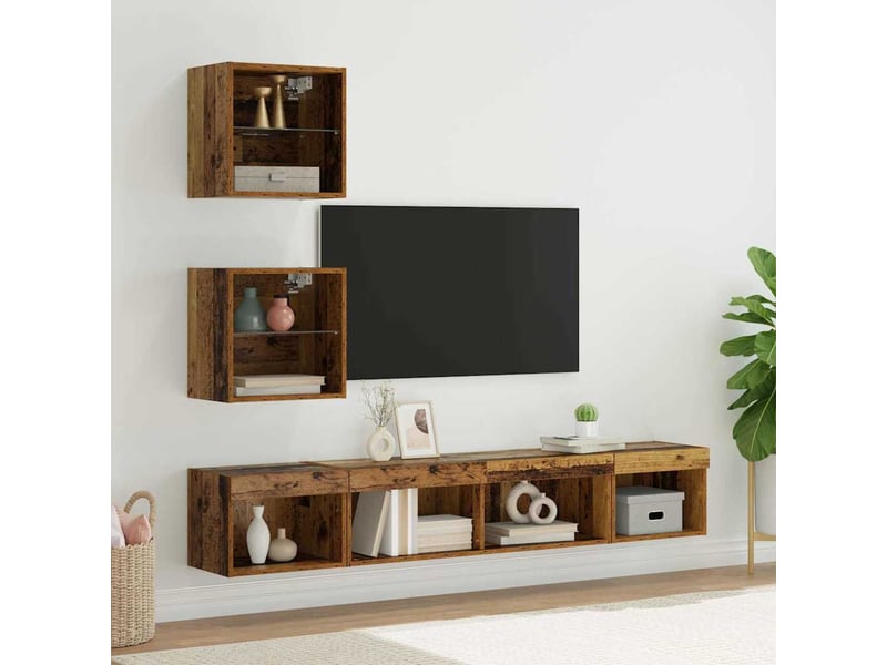  Unités murales tv avec led 5 pcs bois ancien bois d'ingénierie shl51921  - Conforama B