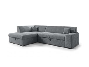 Canapé d'angle gauche convertible <strong>AX LIVING </strong> <strong>Lucera</strong> 5 places Velours côtelé gris avec coffre de rangement